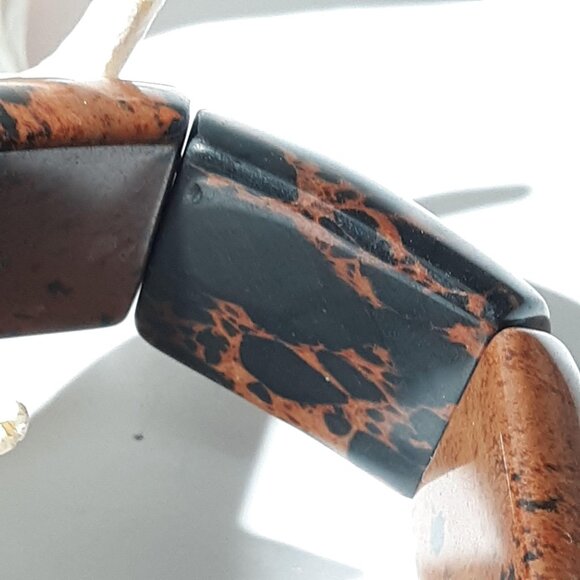 River Jasper Bracelet Natural Stone Brown Black Stretch Bangle - Picture 4 of 6